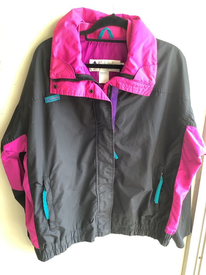 Vintage Columbia Black + Hot Pink Windbreaker Jacket