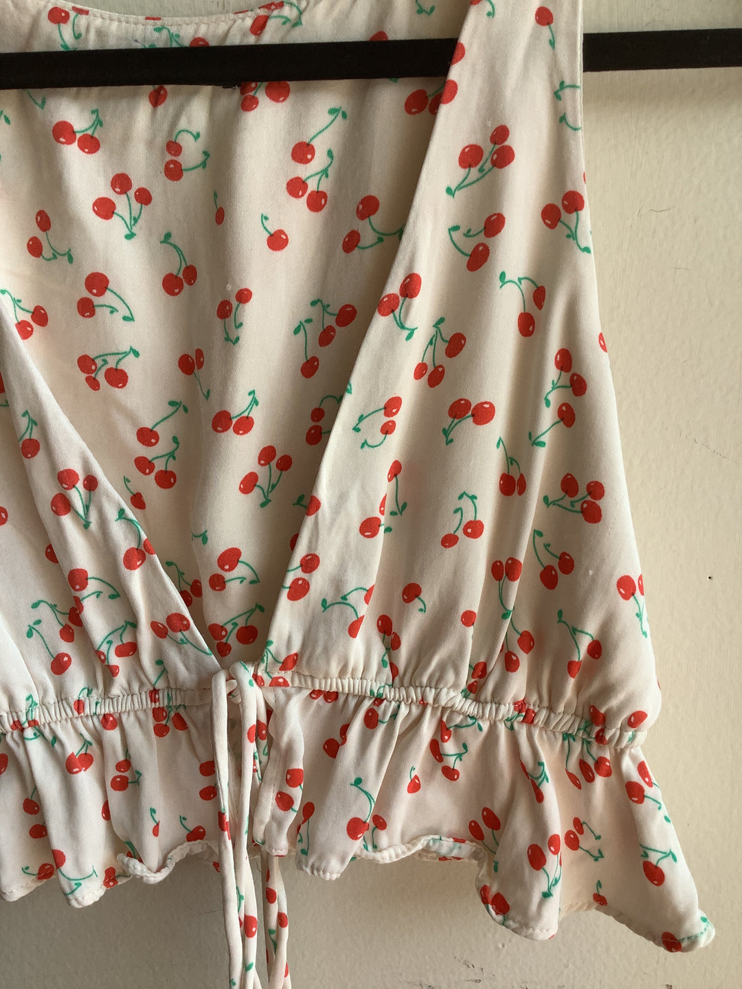 Cherry Print Drawstring Peplum Crop Top
