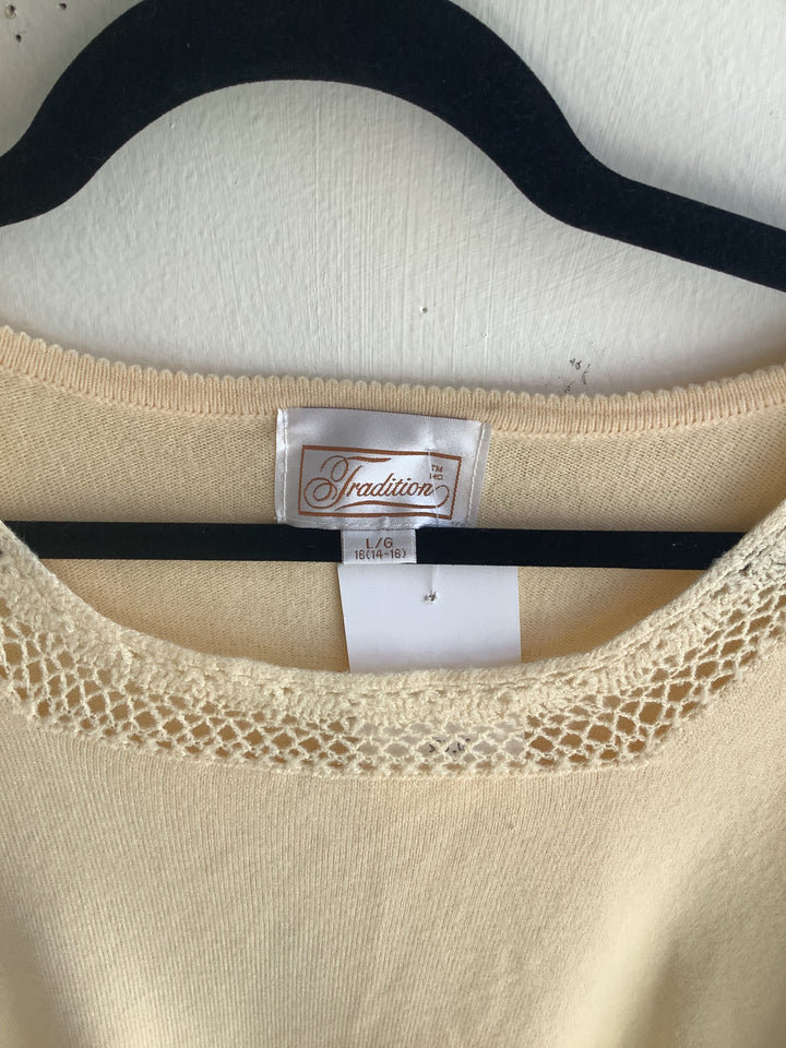 Vintage Buttercream Lace Trim Knit Top
