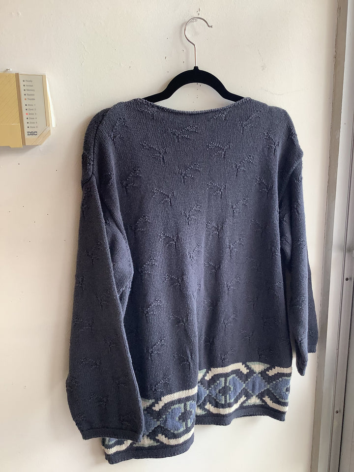 Blue Floral Knit Sweater