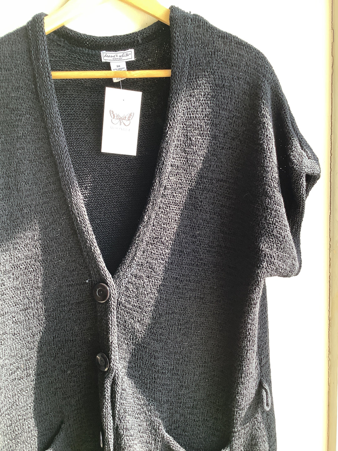 Vintage Black Short-Sleeve Knit Cardigan