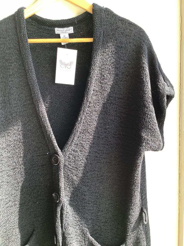 Vintage Black Short-Sleeve Knit Cardigan
