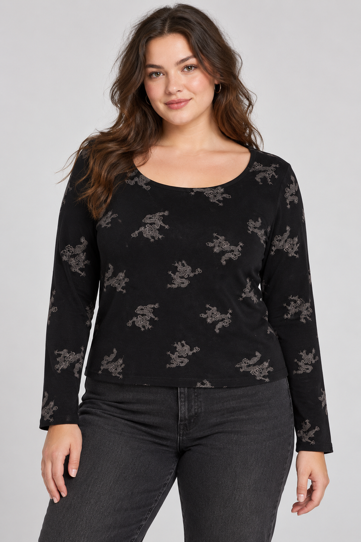 Dangerfield Dragon Print Long Sleeve Top