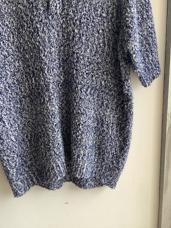 Vintage textured Knit Polo shirt sleeve sweater