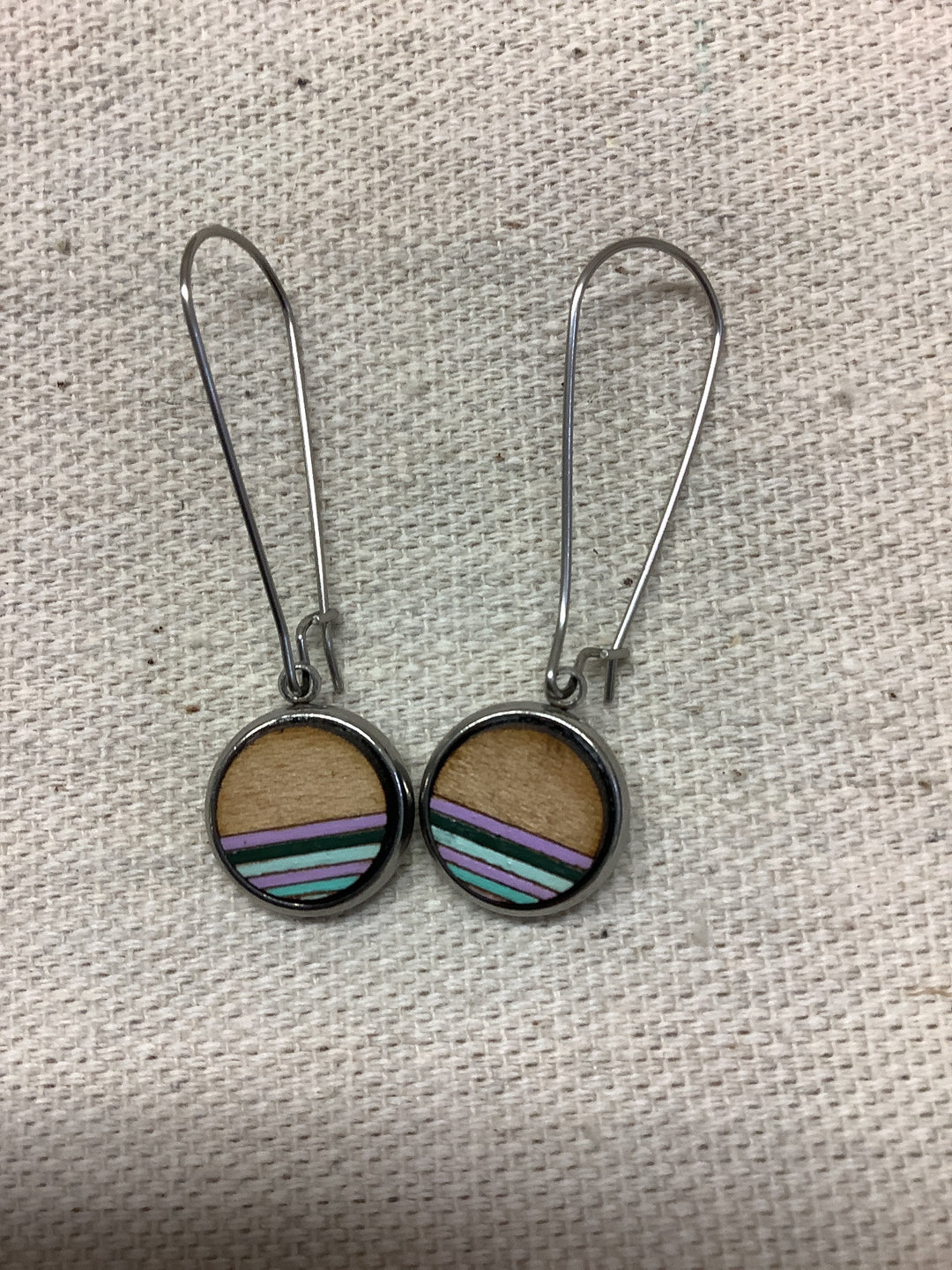 Sick Chick Dangle Striped Wooden Earrings