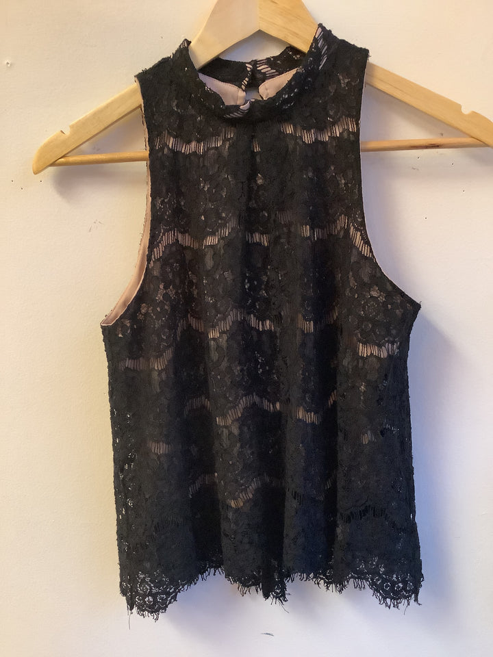 Vintage Black Lace High-Neck Crop