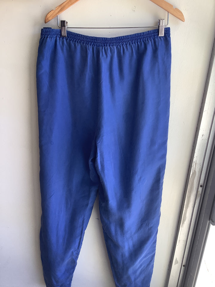Vintage 1980s Royal Blue Silk Pants | Size Large