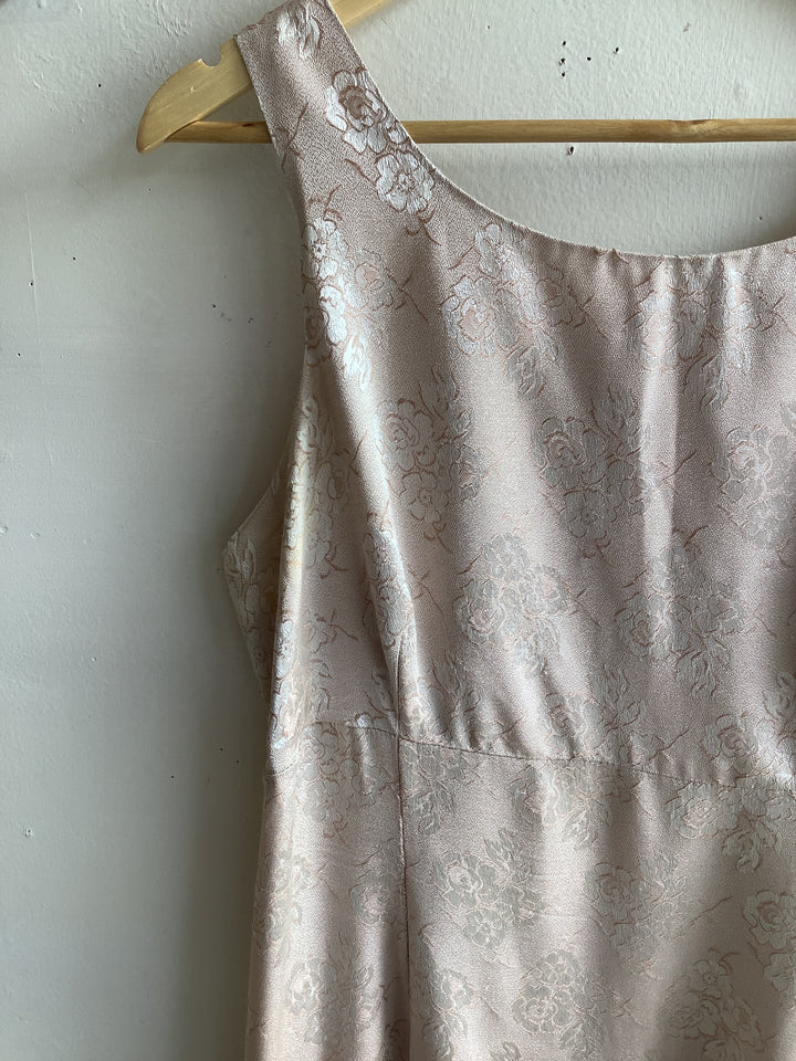 Vintage Champagne Floral Satin Dress