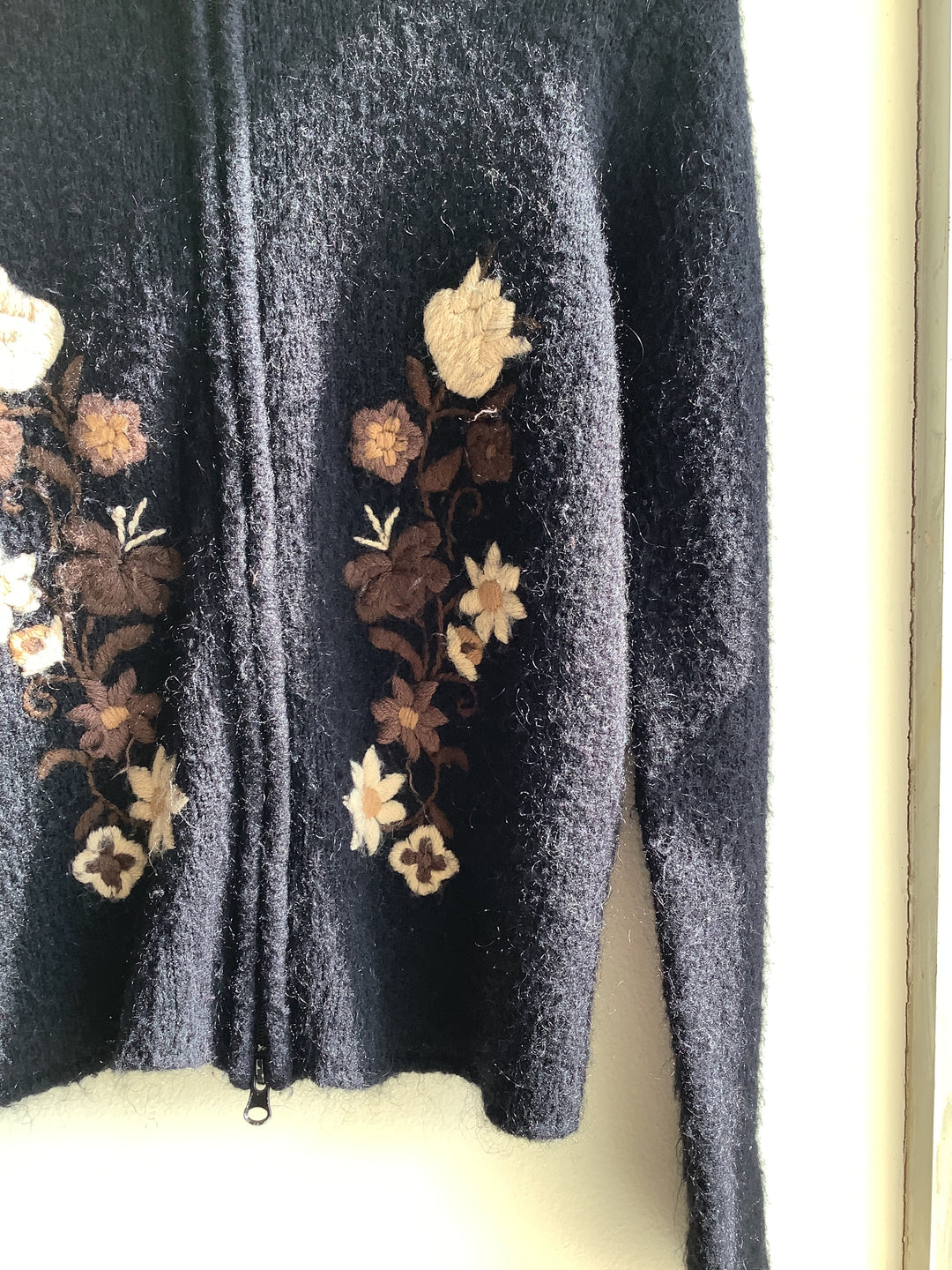 Vintage Black Floral Embroidered Zip Cardigan
