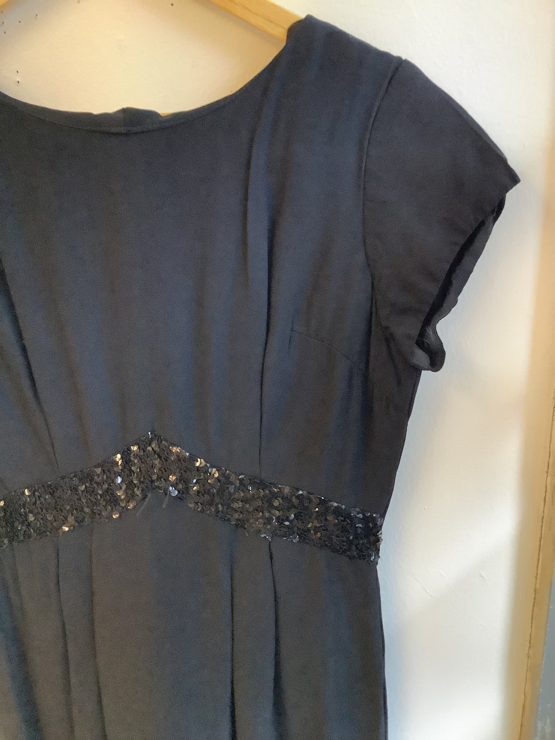 Vintage Sequin Waist Black Dress