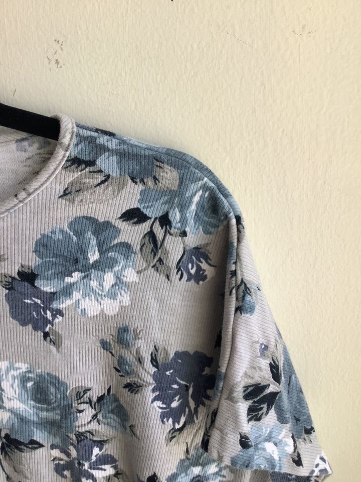 Vintage Blue Rose Ribbed Tee