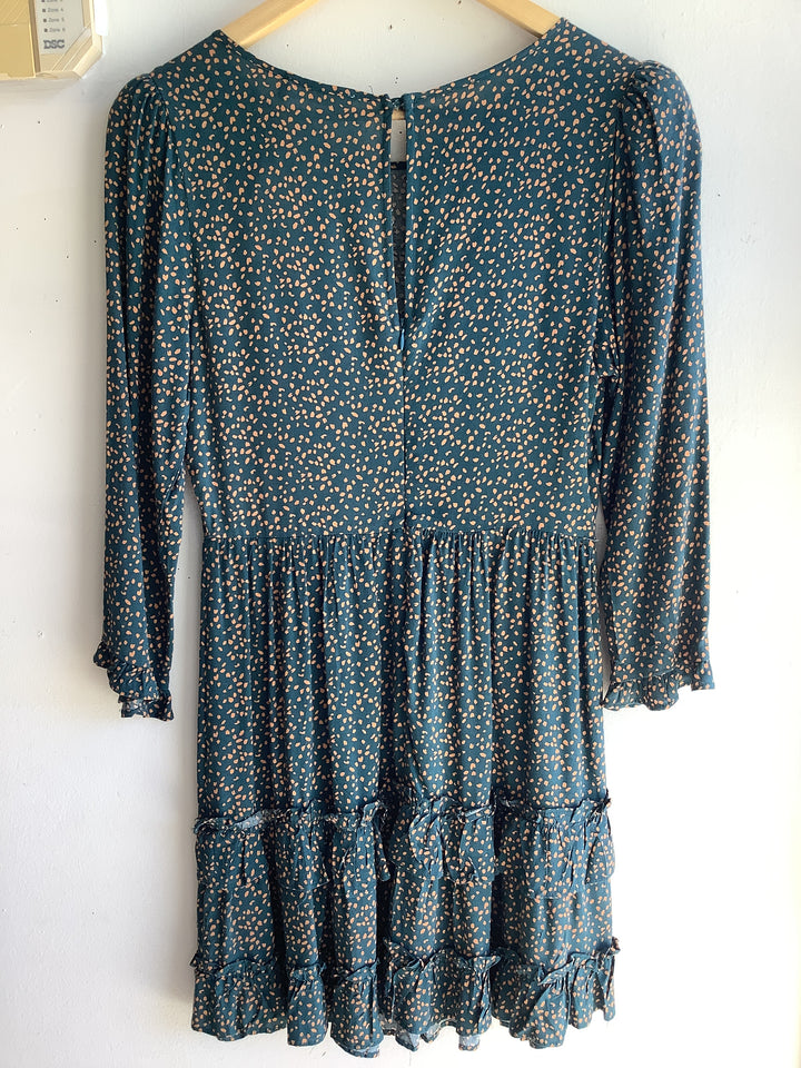Lush Teal Dotted Ruffle Mini Dress