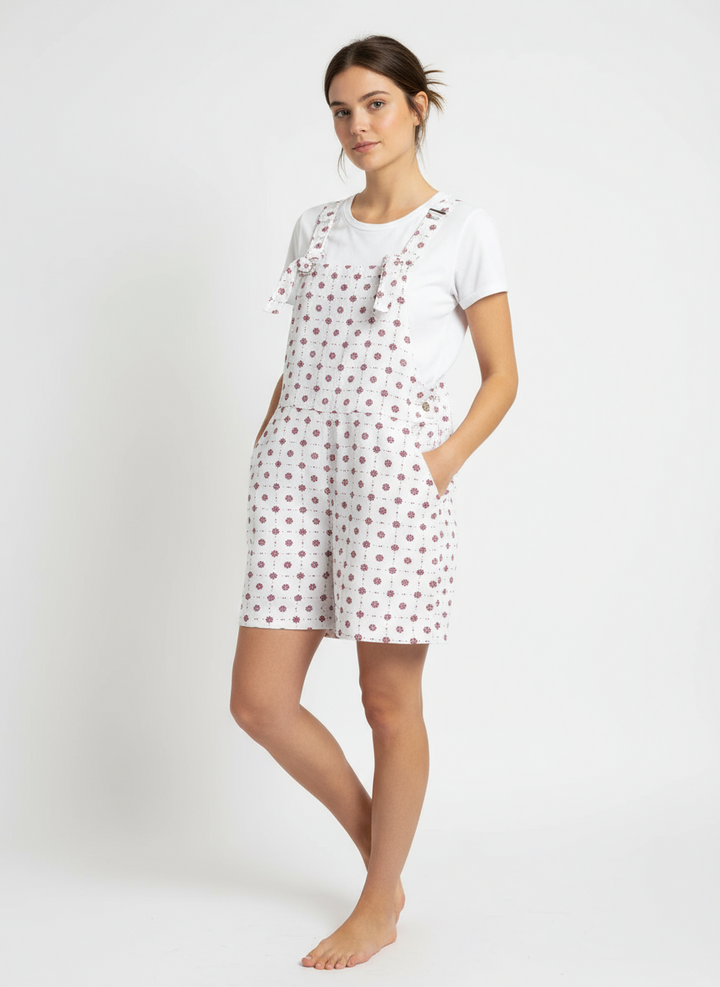 Butterflies in Ballgowns Retro Geometric Floral Short Overalls