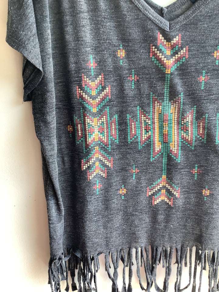 Southwestern Fringe V-Neck Tee
