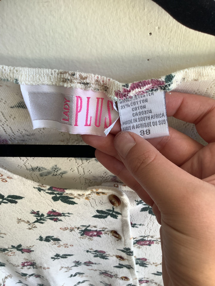Vintage Lady Plus Rosebud Pointelle Button Cardigan Top