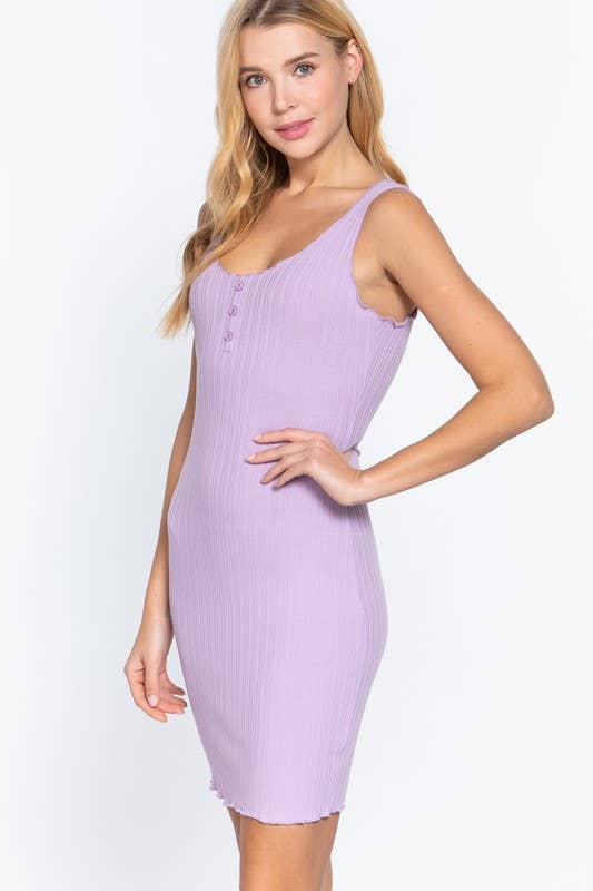 Sleeveless Double Scoop Neck Button Detail Lettuc
