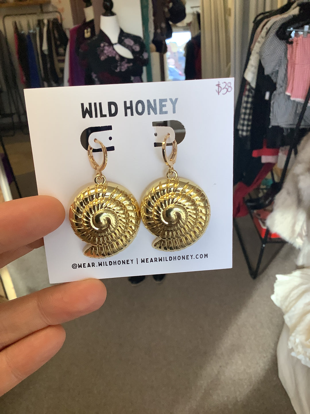 Wild Honey Golden Shell Drop Earrings
