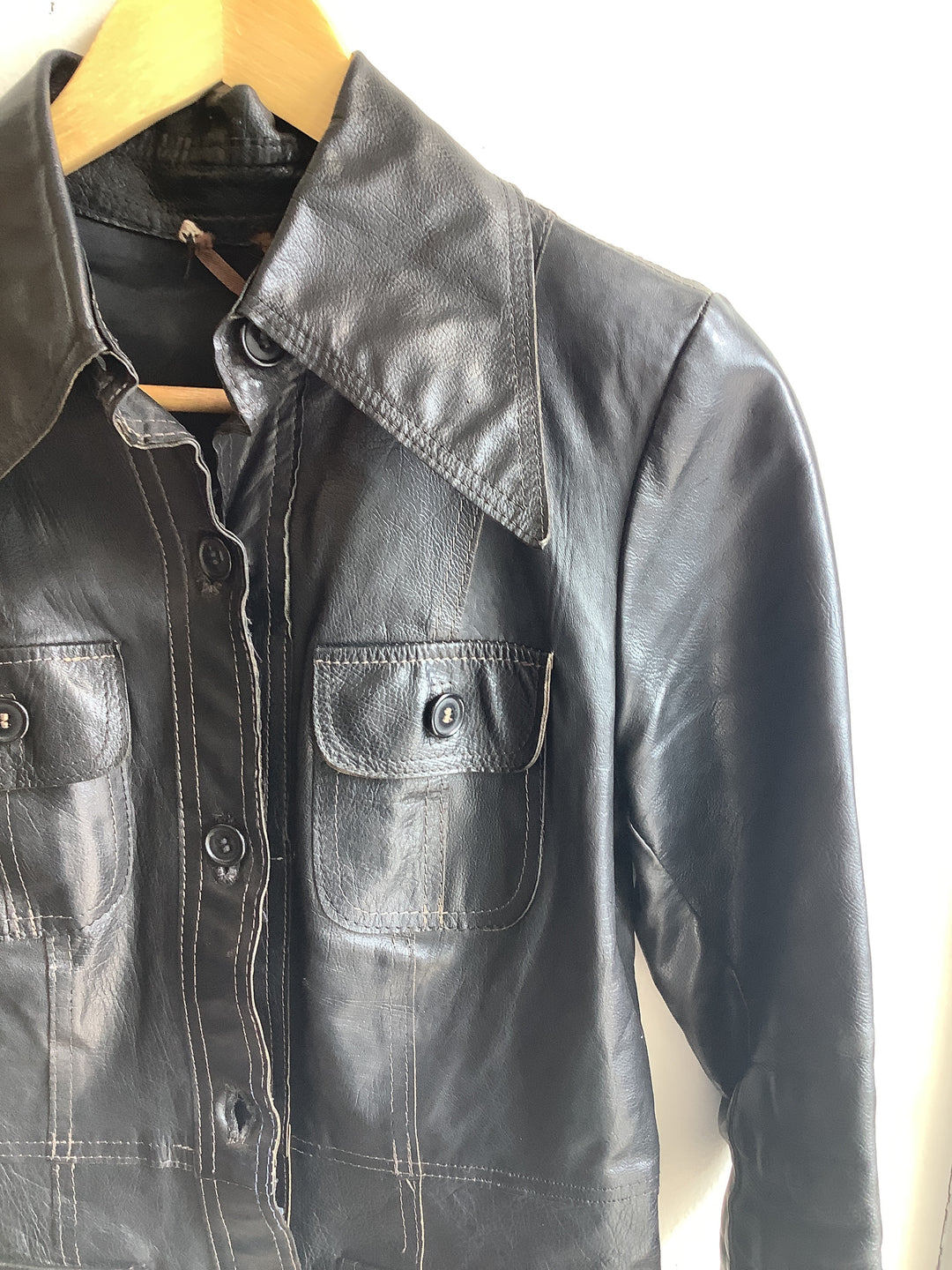 Vintage Black Leather Utility Jacket