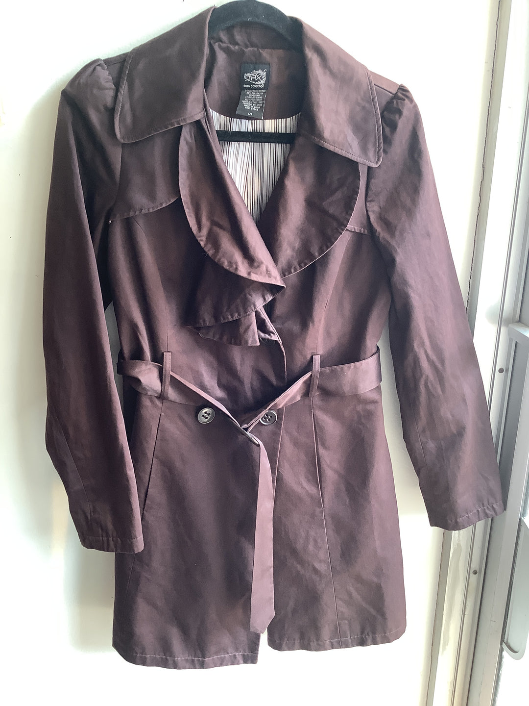 Thanx Chocolate Brown Ruffle Trench Coat