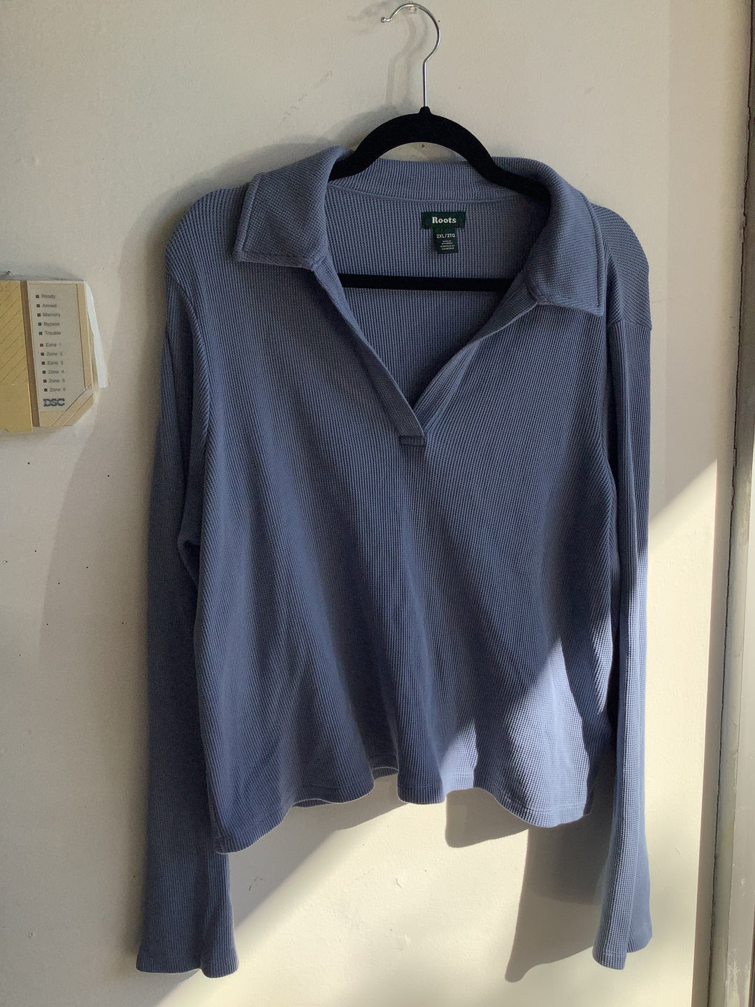 Roots Blue Ribbed Collared Long Sleeve