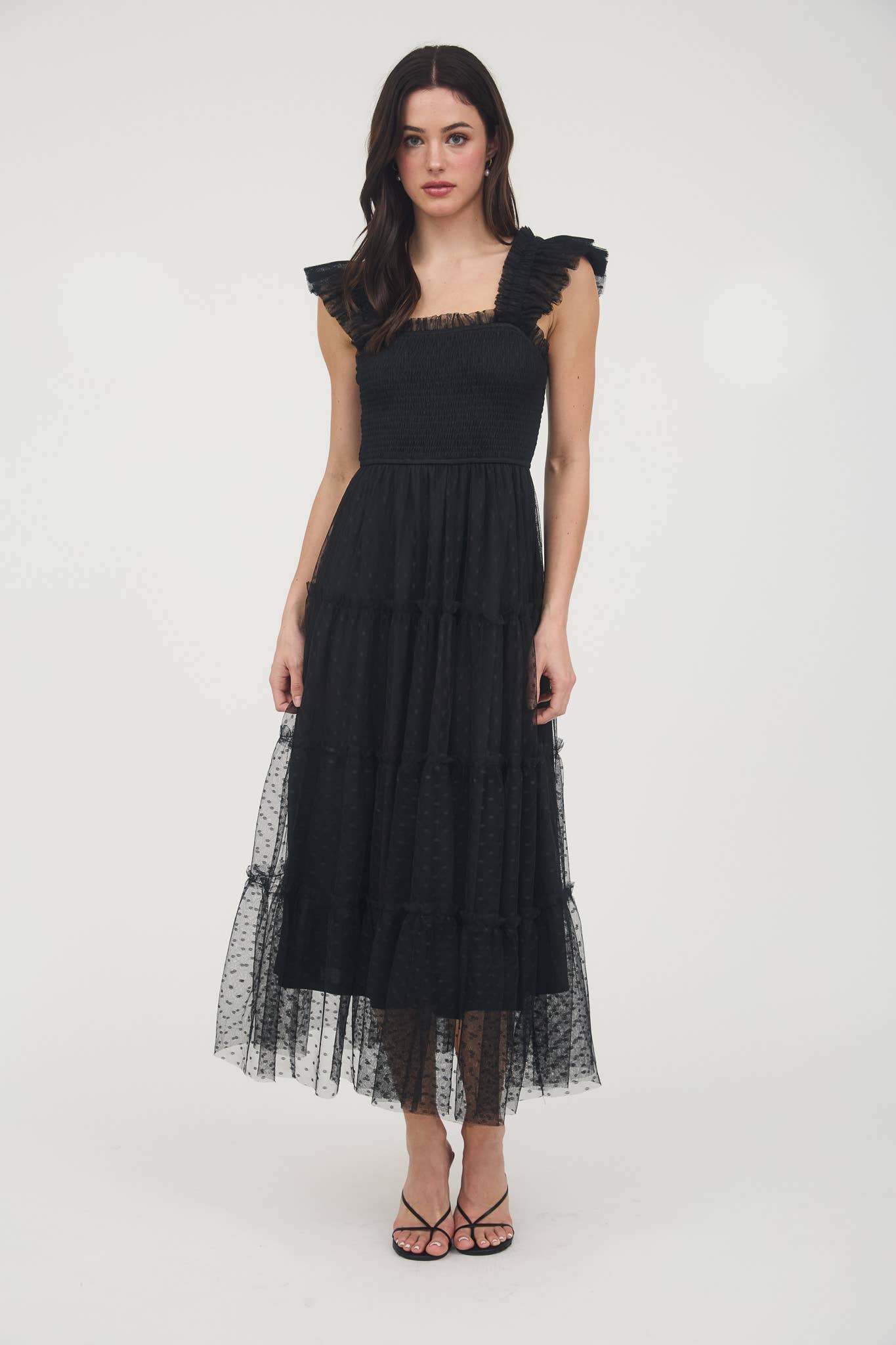 Polka Dot Chiffon Tiered Dress | Sage