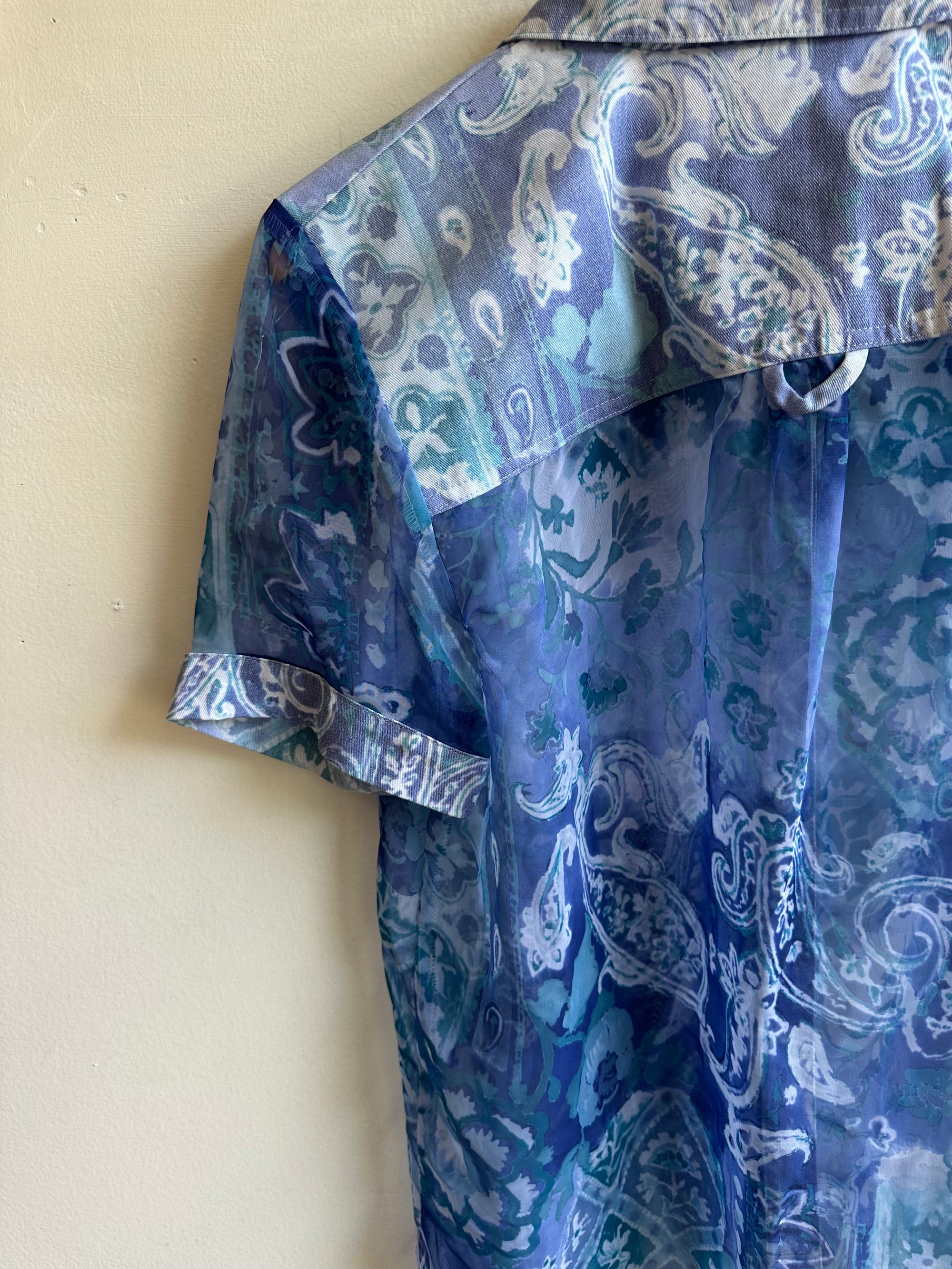 Vintage Sheet Western Shirt | Blue Paisley Bloom | Size Medium