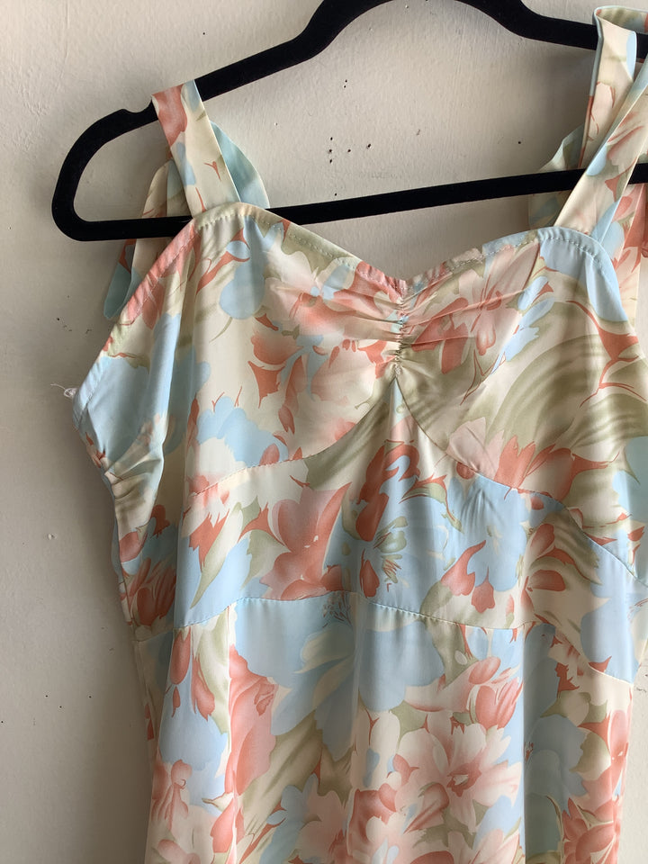 Pastel Floral Tie Strap Maxi Dress