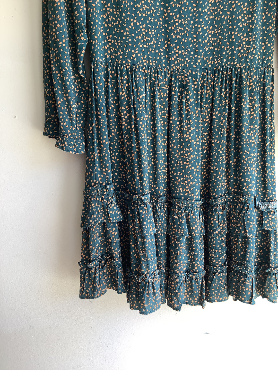 Lush Teal Dotted Ruffle Mini Dress