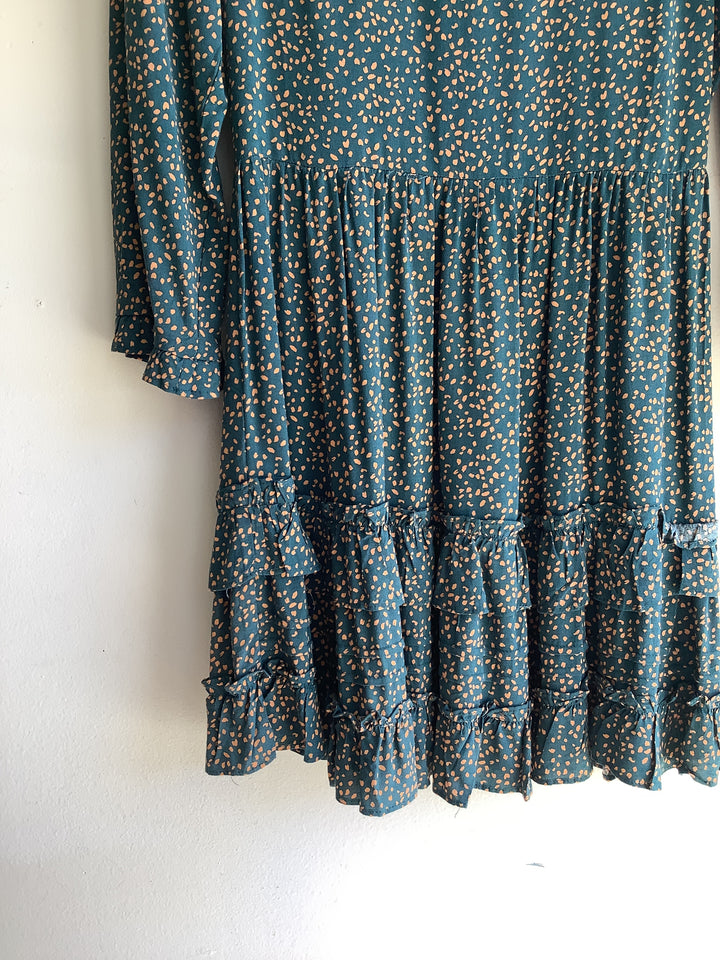Lush Teal Dotted Ruffle Mini Dress