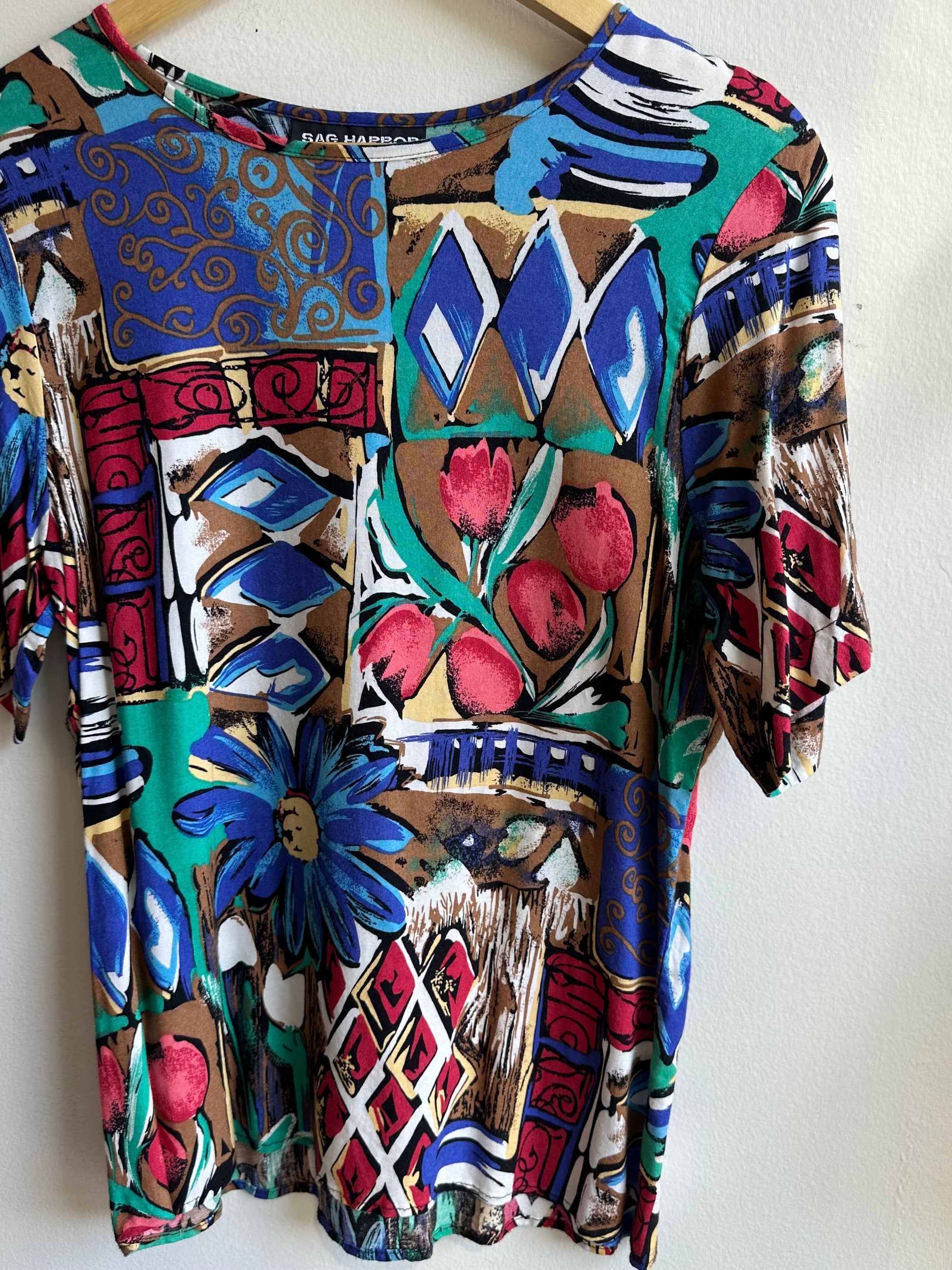 Vintage Garden Riot Blouse | Bold ’90s Floral Patchwork Pattern | Size Medium