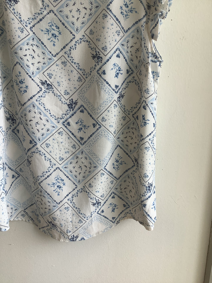 Blue Floral Ruffle Blouse