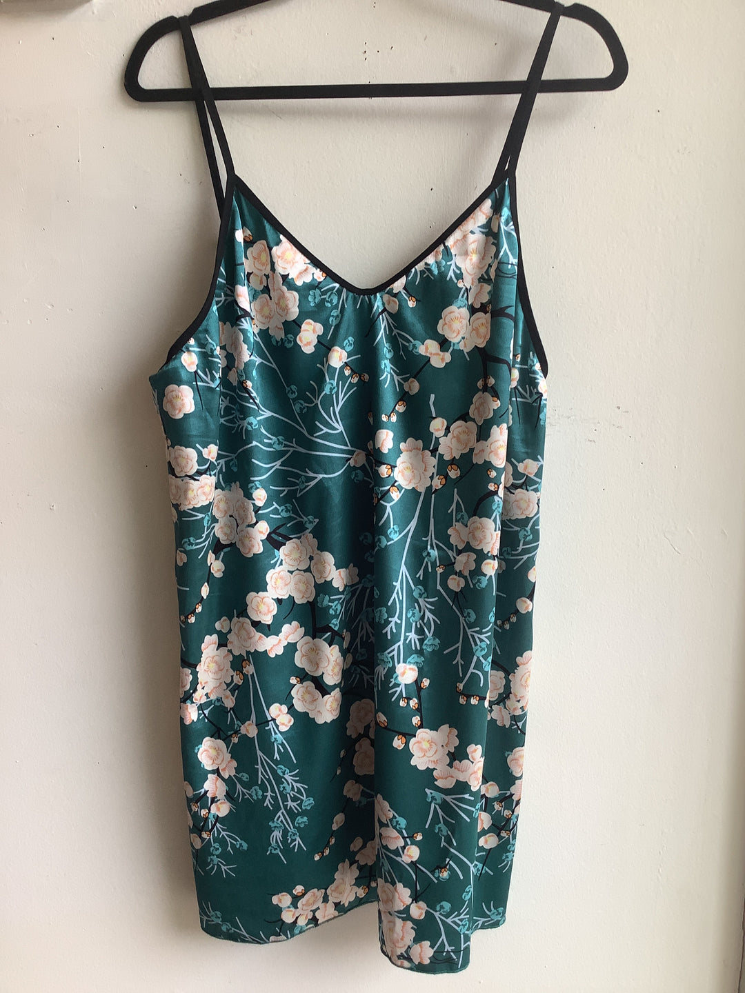 Emerald Blossom Satin Slip Dress