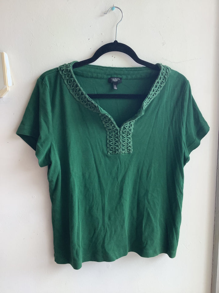 Talbots Emerald Green Crochet-Trim Top