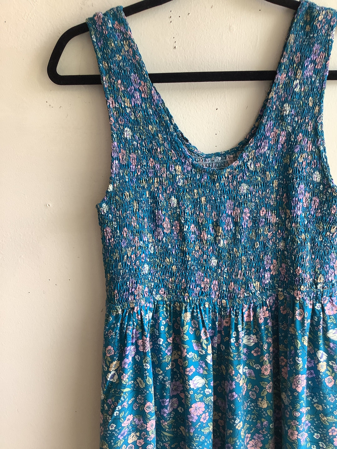 Teal Floral Smocked Capri Romper