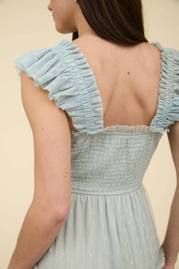 Polka Dot Chiffon Tiered Dress | Sage