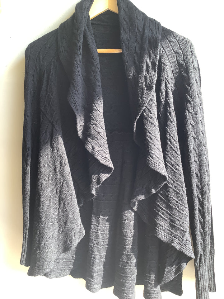 Vintage Black Draped Open-Front Cardigan
