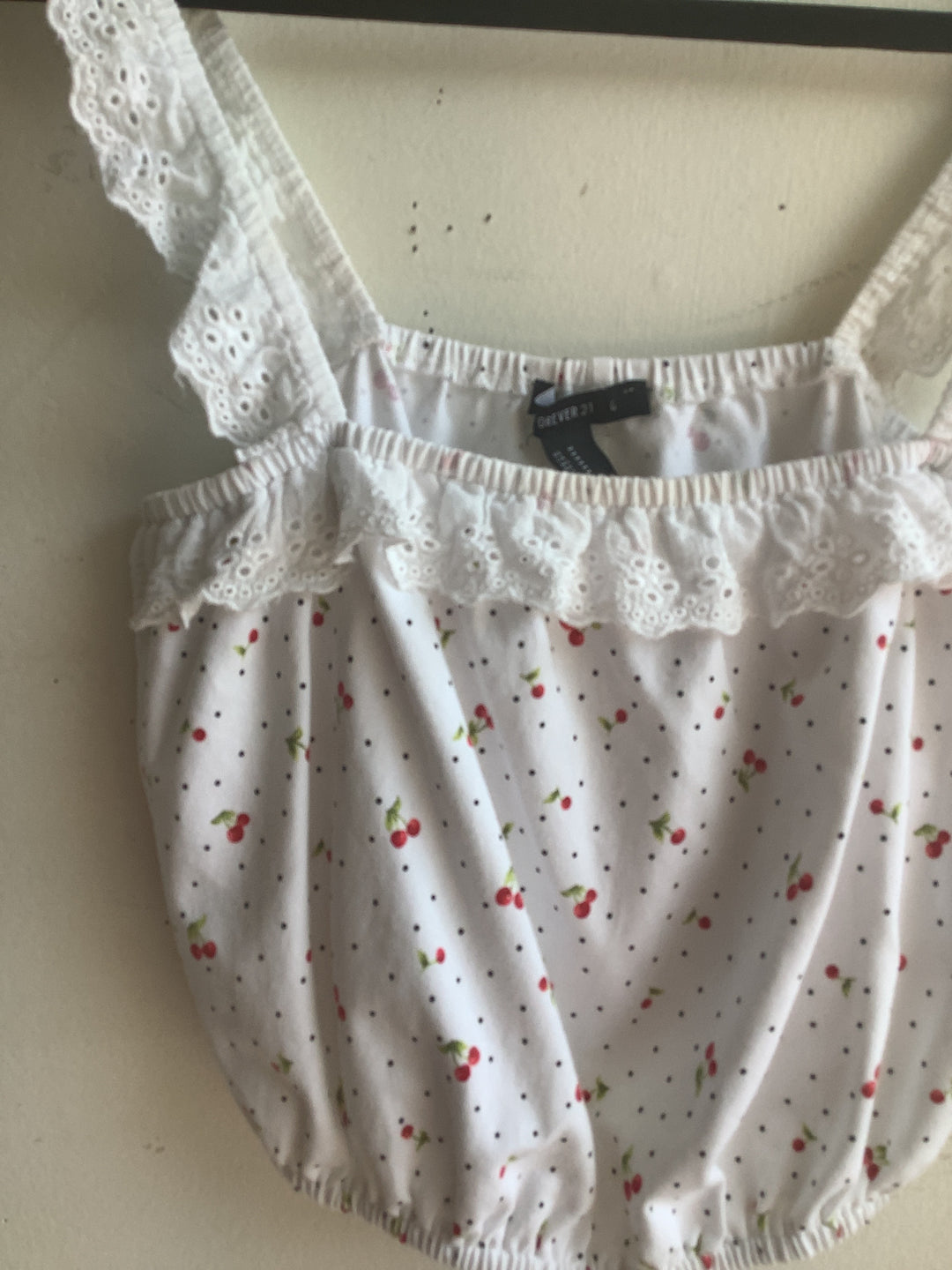 Cherry Eyelet Ruffle Crop Top