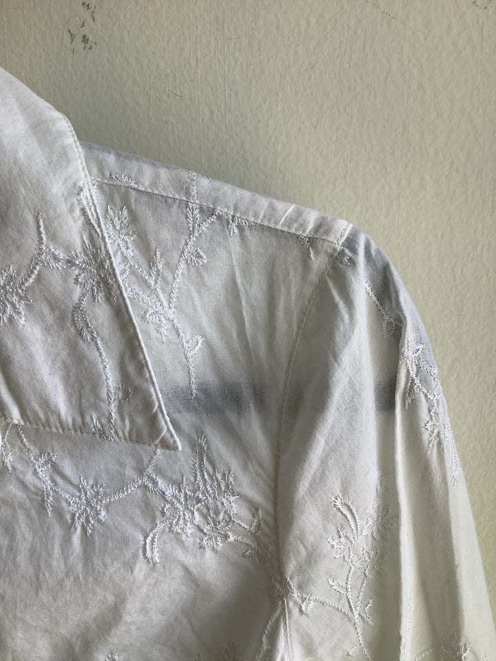 Embroidered Tie-Front Cotton Blouse