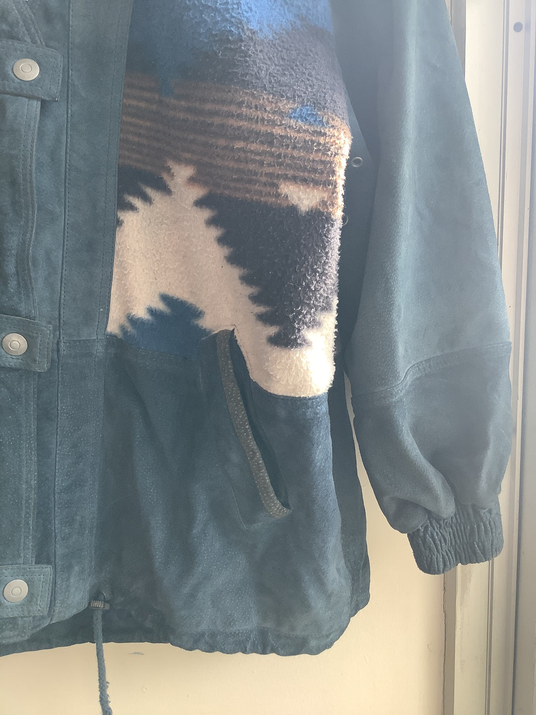 Vintage Smart Set Southwestern Fleece+Suede Hooded Jacket