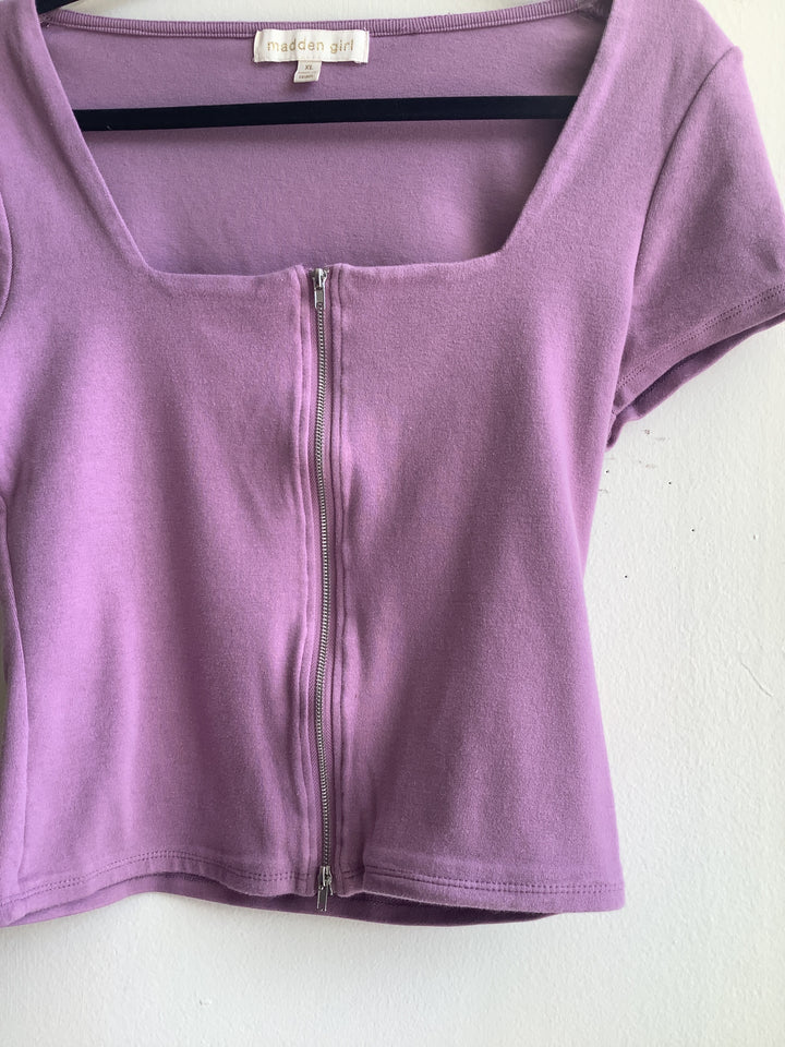 Y2K Madden Girl Lavender Zip Front Top