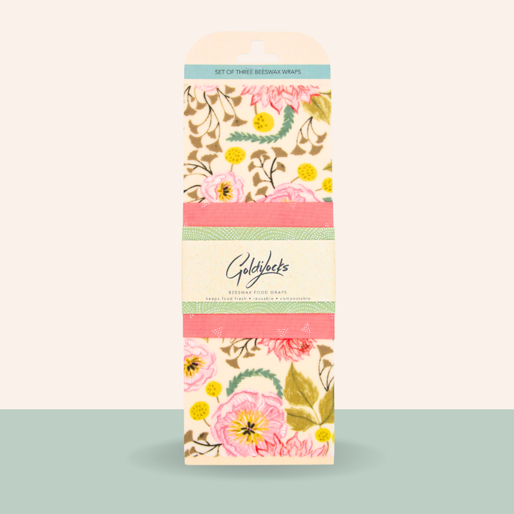 Reusable Beeswax Food Wraps: Pink Floral Set of 3