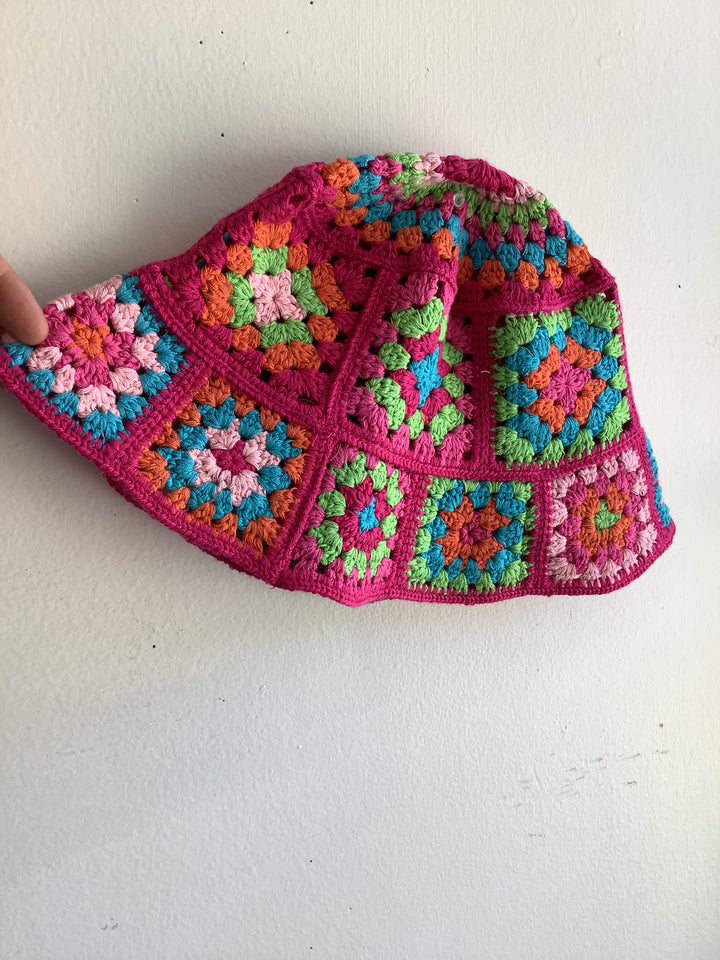 Rainbow Granny Square Bucket Hat