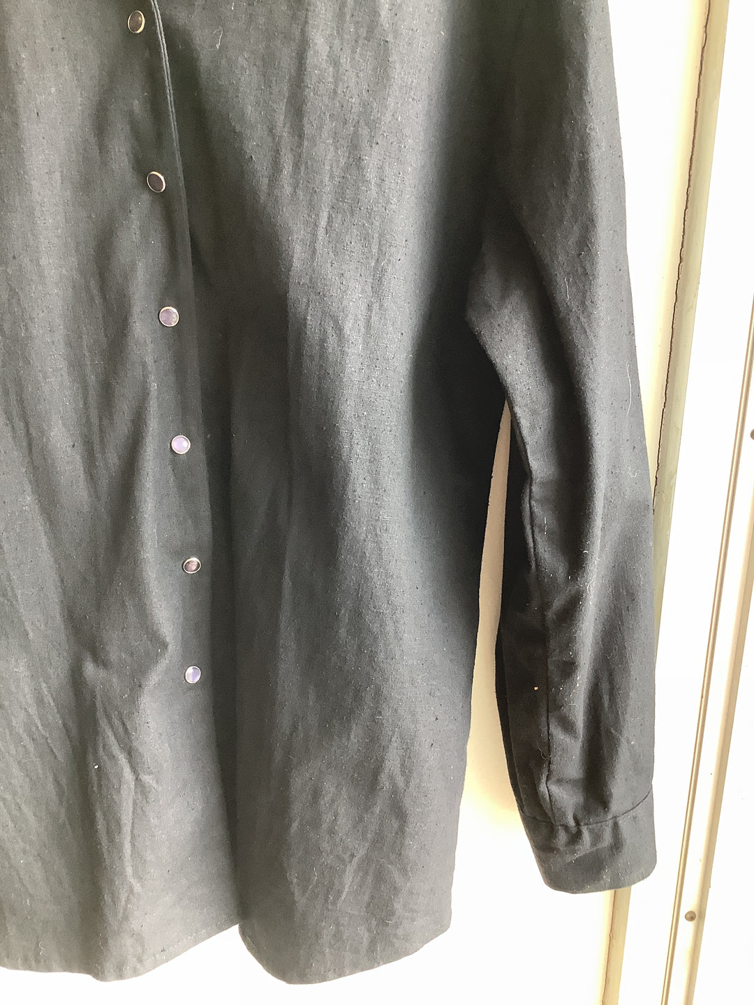 Black Linen+Cotton Blend Button Up