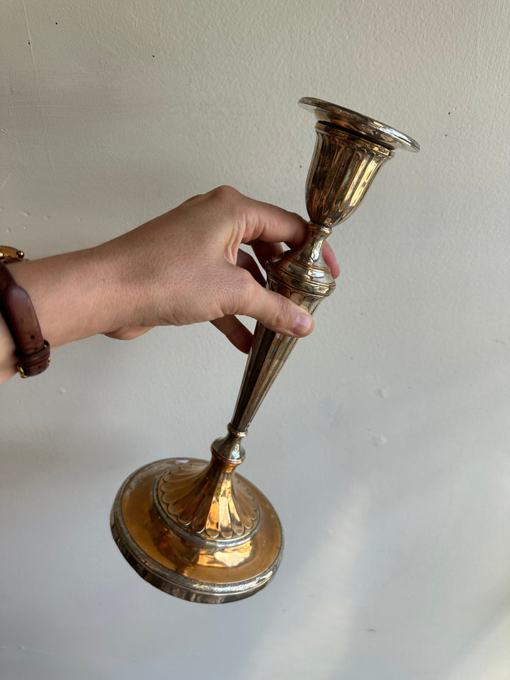 Vintage Silver-Plated Fluted Candlestick Pair