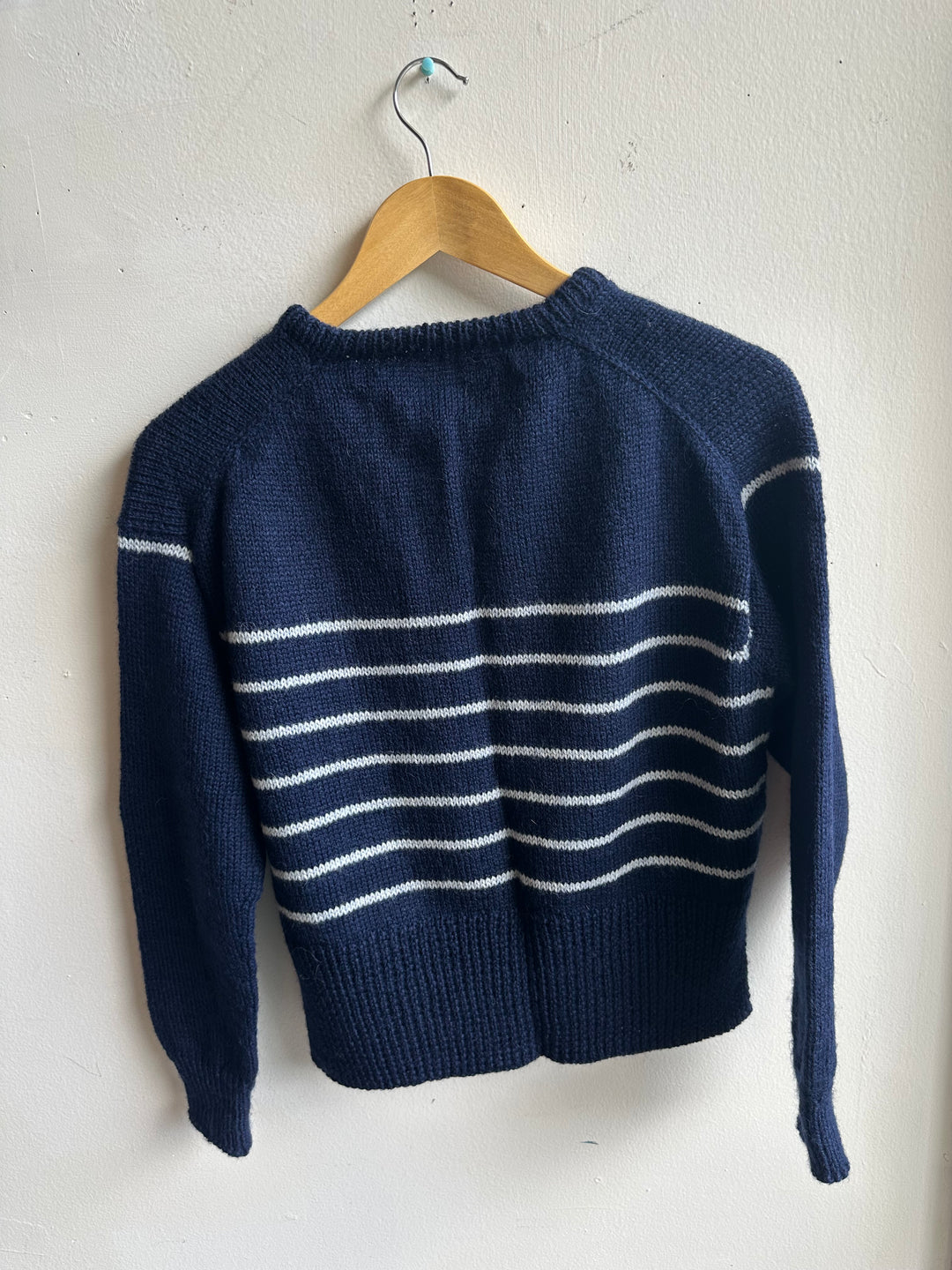 Debbie Svensson Hand Knit Navy Striped 100% Wool Sweater