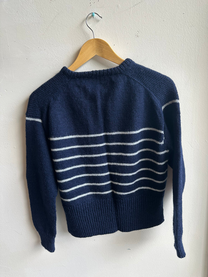Debbie Svensson Hand Knit Navy Striped 100% Wool Sweater