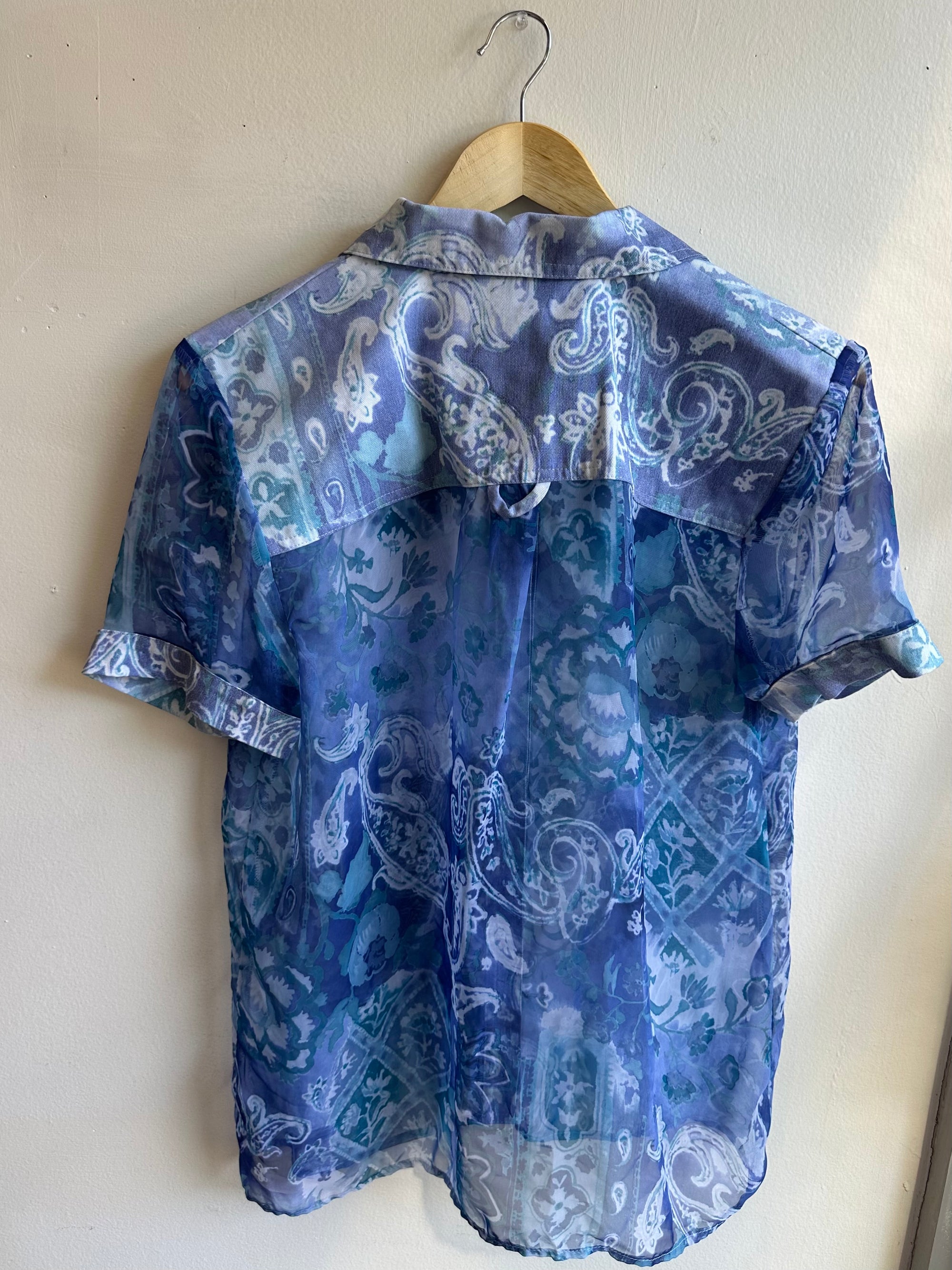 Vintage Sheet Western Shirt | Blue Paisley Bloom | Size Medium