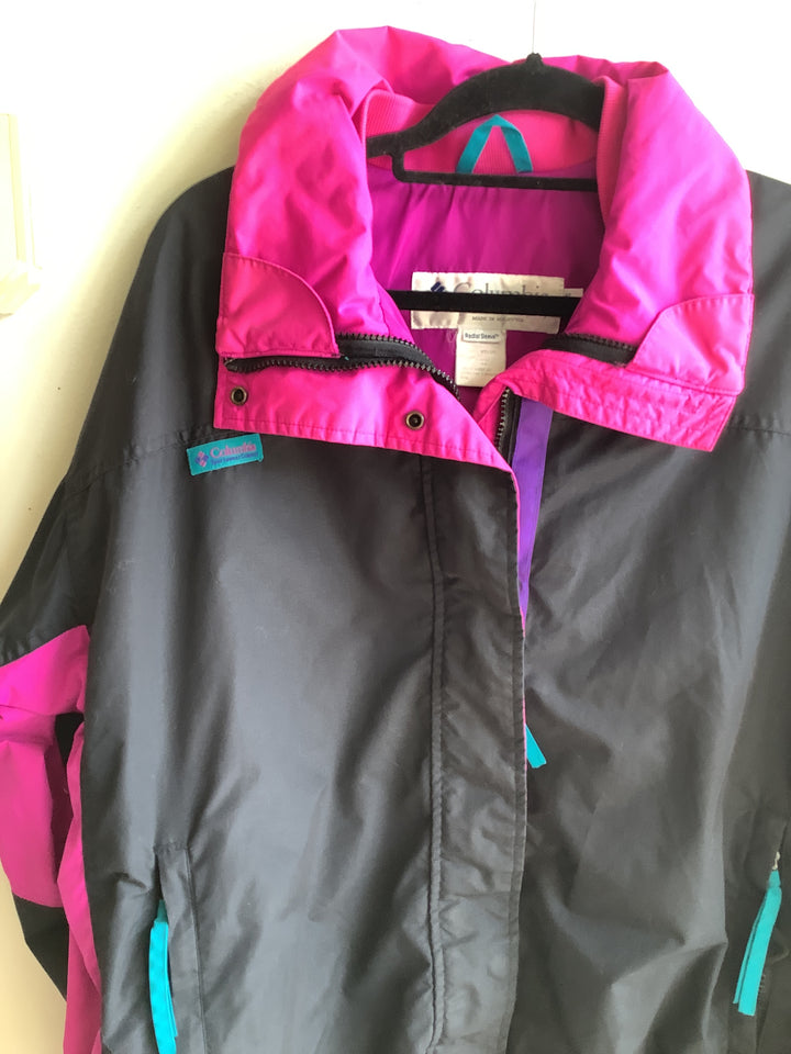 Vintage Columbia Black + Hot Pink Windbreaker Jacket