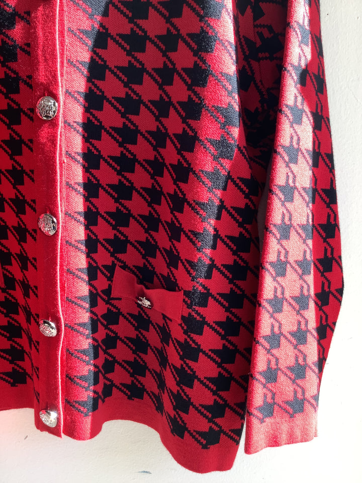 Vintage Red & Black Houndstooth Cardigan