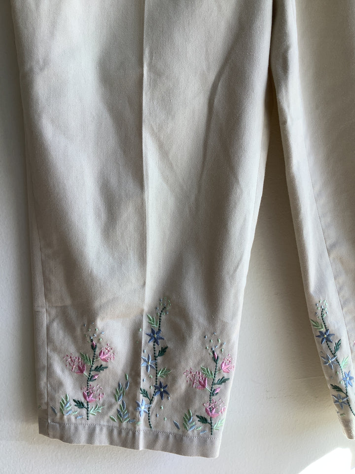 Tabi Embroidered Cotton Cropped Pants